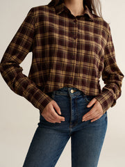Knot Detail Button-Front Plaid Cropped Shirt