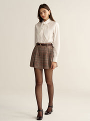 Belted Plaid Tweed Mini Skirt