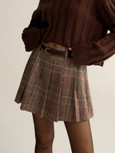 Belted Plaid Tweed Mini Skirt