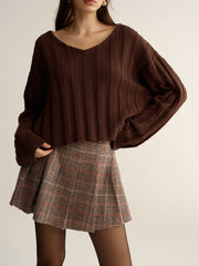 Belted Plaid Tweed Mini Skirt