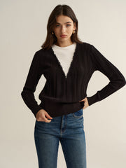 2 in 1 Lace Trim Two-Tone Sweater