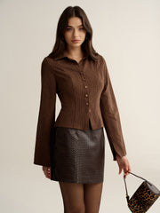 Pinstripe Cropped Fitted Shirt