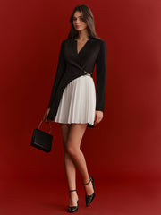 Metal Detail Asymmetric Pleated Panel Mini Dress