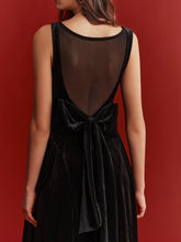 Mesh Back Bow Detail Velvet Maxi Dress