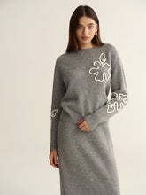 Floral Applique Sweater and Midi Skirt Set