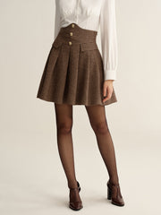 Houndstooth High-Waisted Pleated Mini Skirt