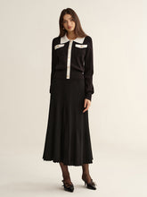 Contrast Trim Knit Top and Pleated Skirt Set