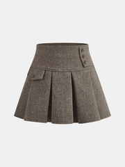 Herringbone Tweed Pleated Mini Skirt