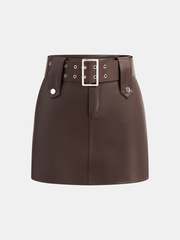 Belted Faux Leather Mini Skirt