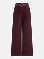 Belted Corduroy Straight-Leg Pants
