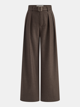 Belted Pinstripe Mid-Waist Wide-Leg Pants