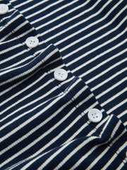 Button-Front Striped Ribbed Knit Top