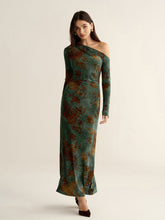 Floral Jacquard One-Shoulder Maxi Dress