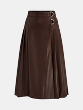 Double Buckle Detail Faux Leather Midi Skirt