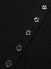 Side Button Asymmetric Lapel Ribbed Knit Top