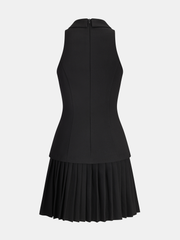 Pleated Panel Collared Sleeveless Mini Dress