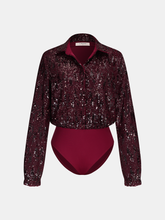 Collared Long Sleeve Sequin Bodysuit