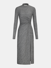 Mock Neck Twisted Side Slit Midi Dress