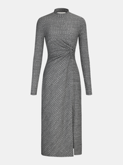 Mock Neck Twisted Side Slit Midi Dress