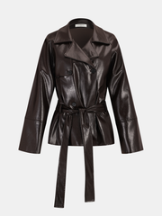 Belted Faux Leather Trench Coat