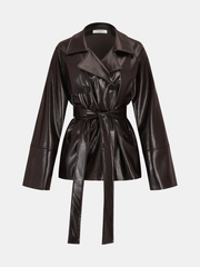 Belted Faux Leather Trench Coat