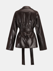 Belted Faux Leather Trench Coat