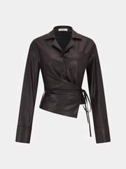 Tie Waist Faux Leather Wrap Shirt