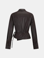 Tie Waist Faux Leather Wrap Shirt