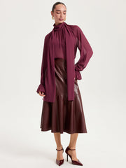 Scarf Neck Semi-Sheer Chiffon Blouse