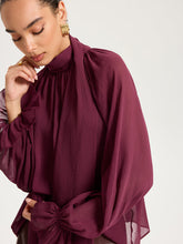 Scarf Neck Semi-Sheer Chiffon Blouse