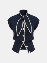 Contrast Trim Tie Neck Knit Vest