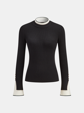 2 in 1 Contrast Cuff Mock Neck Ribbed Knit Top