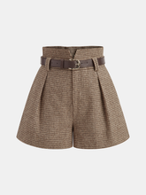 Belted Houndstooth Tweed Shorts