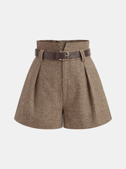 Belted Houndstooth Tweed Shorts