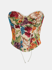 Lace Trim Lace-Up Back Corset Top