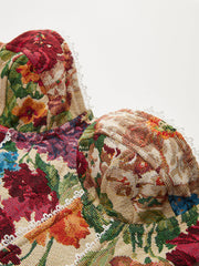 Lace Trim Lace-Up Back Corset Top