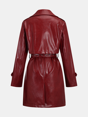 Belted Faux Leather Long Trench Coat