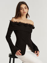 3D Rose Lace Trim Off-Shoulder Top
