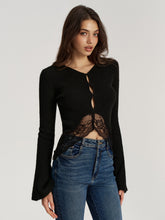 Lace Hem Ribbed Knit Top