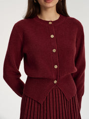 Metal Button Cardigan and Pleated Mini Skirt Set