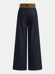 Contrast Waistband Denim Straight-Leg Pants