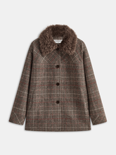 Faux Fur Collar Plaid Coat