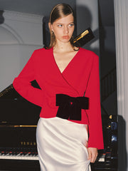 V-Neck Wrap Bow Waist Blazer