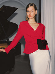 V-Neck Wrap Bow Waist Blazer