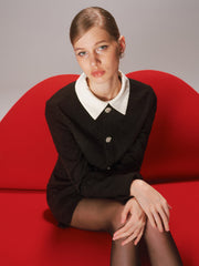 Contrast Collar Tweed Mini Dress