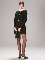 Contrast Collar Tweed Mini Dress