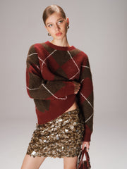 Crew Neck Argyle Wool-Blend Sweater