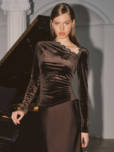 Asymmetric Lace Neckline Velvet Blouse