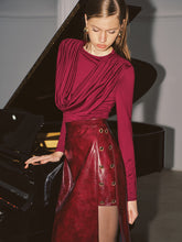 Long-Sleeve Draped Neck Top