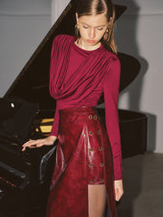 Long-Sleeve Draped Neck Top